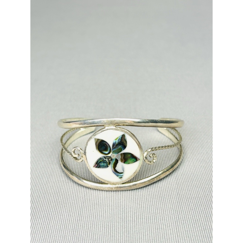 Silver Mexican Floral‎ Cuff Bracelet Vintage Jewelry